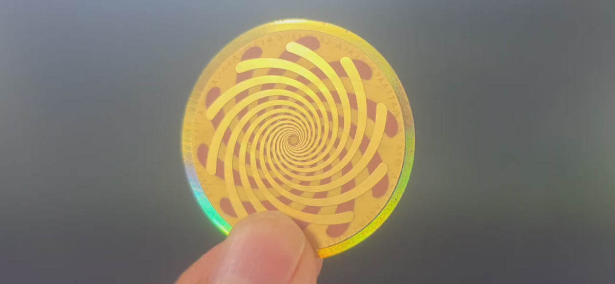 SPIRAL FRACTAL ANTENNA, EMF HARMONIZATION, (Sticker 40mm) Copper gold-plated, packet of 2 units.